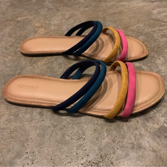 Velvety Color Band Padded Sole Flat Heel Slide Sandals Old Navy Women Size 10 - Picture 4 of 10